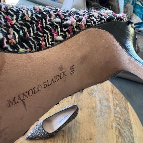 Multi Color Tweed and Leather MANOLO BLAHNIK High Heel Shoe Size 36 - Picture 4 of 4